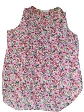 Rose & Olive Floral Sleeveless Blouse in Pink and Green